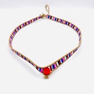 Brown Corded Multicolor Red Beaded Choker Necklace